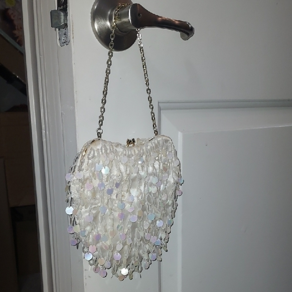 Elegant Cream Sequin Beaded Women's Bag - Picture 3 of 6